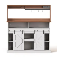 Aparador-cafetaria, em estilo casa de campo com portas de correr, Aparador com arrumação, 120x40x130 cm, Branco+Cor natural(m-1)