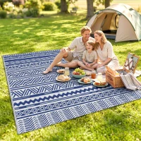 Outsunny Alfombra Reversible 182x274 cm Estilo Moderno para Terraza Balcón Patio Camping Playa Azul Oscuro y Blanco(m-10)