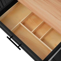 Ilha de cozinha com 5 rodízios, tampo dobrável extensível, 129x46/71x91,5 cm, Preto+Cor natural(m-9)