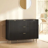 HOMCOM Buffet meuble cuisine rangement avec 3 tiroirs, étagères réglables, placards à portes cannelées, 120 x 40 x 90 cm, noir(m-2)
