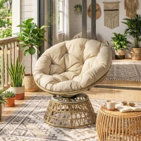 Outsunny Sillón Papasan Giratorio de Ratán Sintético con Cojín Carga 120 kg para Exterior Jardín Terraza 85x70x82 cm Amarillo(m-10)