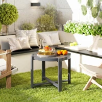 Outsunny Beistelltisch Gartentisch Rund wetterfest Aluminium Balkontisch mit Marmoroptik Grau(m-2)
