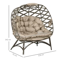 Outsunny 2 Seater Egg Chair Outdoor, Folding Weave Garden Furniture Chair with Cushion, Cup Pockets - Khaki(m-3)