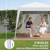 Outsunny Carpa Plegable 2,4x2,4 m, Pop-up, Cenador Pabellón de Jardín, Altura Ajustable con Bolsa de Transporte, Anti-UV, Impermeable, Gazebo para Camping, Fiestas, Exterior, Blanco(m-7)