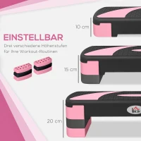 HOMCOM Aerobicsstepper, Verstelbaar, 80 x 31 x 10/15/20 cm, Tot 150 kg, Zwart/Roos/Grijs(m-4)