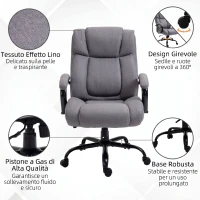 Vinsetto Sedia Ufficio Ergonomica in Tessuto Effetto Lino, Portata 220kg, Girevole, Altezza Regolabile, Grigio Chiaro(m-8)