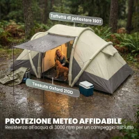 Outsunny Tenda da Campeggio Gonfiabile e Impermeabile per 2-4 Persone con Pompa, 2 Camere e Soggiorno, 485x245x188 cm, Marrone Caffè(m-7)