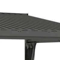 Outsunny 4.3 x 3 m Garden Pergola with Galvanised Steel Roof, Lean to Pergola Gazebo with Netting Curtains, Dark Grey(m-11)