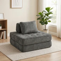HOMCOM Canapé-lit pliant 2 en 1, chauffeuse 1 place, convertible en chenille, coussin épais, dossier et oreiller, gris(m-2)