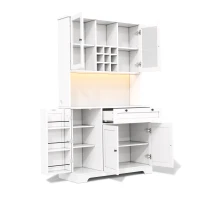 Coluna de cozinha com vitrine, cinco portas, uma gaveta, prateleiras ajustáveis, 105x40x180 cm, Branco(m-10)