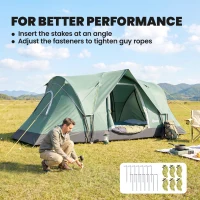 Outsunny Tente de camping familiale 5-6 pers. - tente tunelle étanche légère ventilée - grande porte + 2 fenêtres vert(m-8)