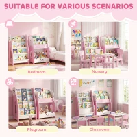 AIYAPLAY Meuble rangement enfant 3 à 8 ans, rangement jouets enfant modulaire avec porte-magazines à 4 étagères, rose(m-9)