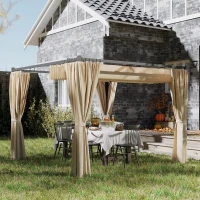 Outsunny Pergola da Giardino con Tetto Retrattile e Tende, in Metallo e Poliestere, 300x300x227 cm, Beige(m-10)