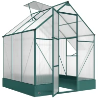Outsunny 6x6 FT Polycarbonate Greenhouse with Base and Raised Bed, Walk-in Greenhouse with Aluminium Frame, Temperature Controlled Window, Foundation for Plants, Flowers, Vegetable(m-1)