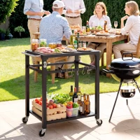 Outsunny Desserte jardin chariot de barbecue sur roulettes avec crochets, poignées, roulettes verrouillables, 90,5x55x88 cm, noir(m-11)