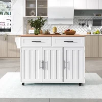 Grande ilha de cozinha com tampo extensível dobrável, 5 rodízios (2 com travão) , 129x46/71x91,5 cm, Branco+Cor natural(m-4)