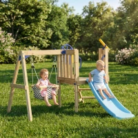 AIYAPLAY Columpio y Tobogán Infantil Exterior de Madera con Volante Telescopio para Niños de 18-48 Meses Madera Natural(m-9)