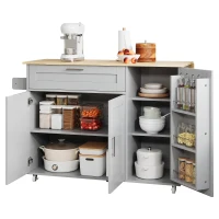 Mesa de cozinha móvel com tampo de trabalho dobrável, gaveta, prateleira para especiarias, suporte para toalhas, 132,5x44/70x90 cm, Cinzento(m-5)