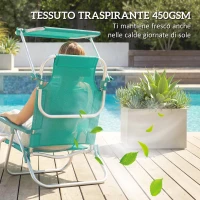 Outsunny Sedia da spiaggia pieghevole a 6 posizioni con tendalino, 62x68x79 cm, Turchese(m-7)