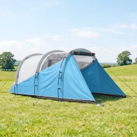 Outsunny Tente de camping familiale 3 personnes, tente tunnel imperméable, 2 portes fenêtres, ventilée 4,6 x 2,6 x 1,9 m, bleu(m-2)