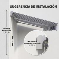 Outsunny Toldo Manual Retráctil 395x245 cm Ángulo Ajustable Brazo Articulado Anti-UV e Impermeable Montaje a Pared Azul y Blanco(m-7)
