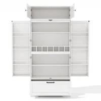 Armário de cozinha independente com suporte para vinhos, prateleiras ajustáveis e portas de abrir, 80x40x180 cm, Branco(m-9)