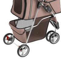 PawHut Poussette pour Chien 4 Roues, Chariot Pliable avec Auvent Réglable, Panier de Rangement, 77x44x102cm, Café(m-11)