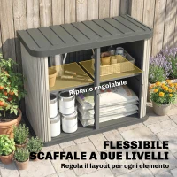 Outsunny Cassone da esterno 480 L con porte scorrevoli, 120,5x59,5x92 cm, Marrone chiaro(m-5)