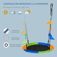 Outsunny Columpio de Jardín Nido Ø100x120-180 cm Altura Ajustable con Cuerdas y Banderas para Niños y Adultos Carga 80 kg Interior y Exterior Multicolor(m-6)