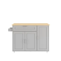 Mesa de cozinha móvel com tampo de trabalho dobrável, gaveta, prateleira para especiarias, suporte para toalhas, 132,5x44/70x90 cm, Cinzento(m-1)