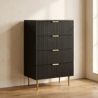 HOMCOM Commode 4 tiroirs commode chambre meuble de rangement moderne avec poignées et pieds dorés, dim. 60 x 40 x 96 cm, noir(m-2)