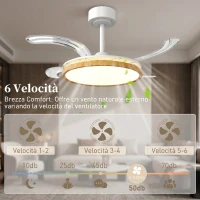 HOMCOM Ventilatore da soffitto con luce LED e telecomando, pale retrattili, 95 cm, Legno naturale(m-5)