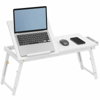 HOMCOM Tavolino da letto pieghevole e regolabile con piano inclinabile per laptop, bianco(m-12)