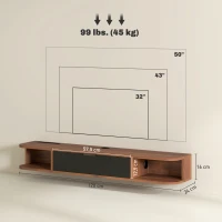 HOMCOM Mobile Porta TV fino 50" Sospeso con Cassetto, 2 Ripiani Aperti e Foro Passacavi, 120x24x16 cm, Noce(m-3)