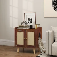 PawHut Mueble Arenero para Gatos Mesa Auxiliar con Puertas con Esteras de Sisal para Salón Dormitorio 55x43x59,6 cm Marrón(m-10)