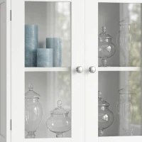 HOMCOM Meuble de salle de bain haut, meuble de rangement avec 6 portes dont 2 vitrées et 2 persiennes, étagère réglable, blanc(m-12)