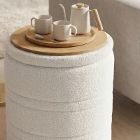 HOMCOM Sherpa Opberppoef met Omkeerbare Deksel, ronde poef voor woonkamer & slaapkamer, Wit(m-9)