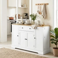 HOMCOM Aparador Armario de Cocina con 4 Puertas Cajón Estante Ajustable Estantes de Puerta para Cocina Comedor 138x40x85 cm Blanco(m-6)