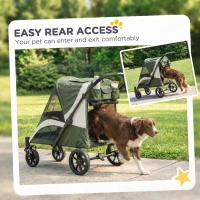 PawHut Foldable Pet Stroller for Medium Dogs with Four Big Wheels, Shock-Absorbing Frame, Safety Leashes, Brakes, Dark Green(m-6)