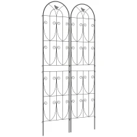 Outsunny Support pour Plantes Grimpantes avec Oiseaux Lot de 2 Treillis de Jardin pour Légume Vigne Fleur Métal 50 x 220 cm Noir(m-1)