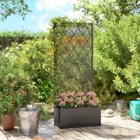 Outsunny Jardinière avec treillis, bac à fleurs, avec brise-vue, pour plantes grimpantes, métal, 45 x 21,5 x 110 cm, noir(m-10)