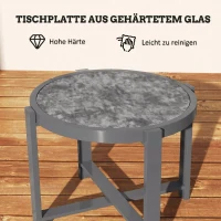 Outsunny Beistelltisch Gartentisch Rund wetterfest Aluminium Balkontisch mit Marmoroptik Grau(m-5)