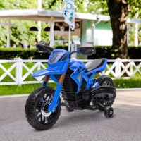 AIYAPLAY Motocicletă electrică pentru copii 3-8 ani, cu 2 motoare 12V, roți ajutătoare și claxon, 3 km/h, 30 kg, albastru(m-10)