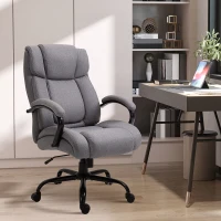 Vinsetto Sedia Ufficio Ergonomica in Tessuto Effetto Lino, Portata 220kg, Girevole, Altezza Regolabile, Grigio Chiaro(m-10)