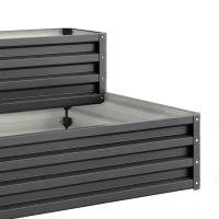 Outsunny 2 Tier Raised Garden Bed, Galvanised Planter Box with Open Bottom for Vegetables Flowers Herbs, 120x101x58cm, Dark Grey(m-13)
