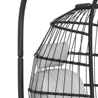 Outsunny Fauteuil Œuf Suspendu Pliable avec Support Coussin 15cm et Appui-tête Gain de Place Résine Tressée 101x105x196cm Gris(m-13)