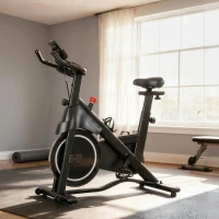 SPORTNOW Vélo d'Appartement, Vélo d'Exercice, Résistance Magnétique Réglable, Écran LCD, Siège Confortable, 108x51x116cm, Blanc(m-2)