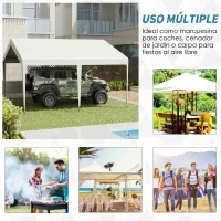 Outsunny Carpa Garaje para Coche 4x4 m Cochera Portátil Impermeable Pabellón Gazebo de Jardín Patio Exterior con Accesorios para Eventos Fiestas Metal Galvanizado Blanco(m-6)