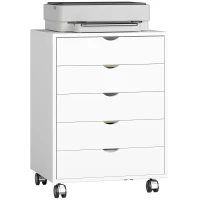 HOMCOM Caisson bureau mobile avec 5 tiroirs, meuble rangement bureau à roulettes pour documents A3/Lettre/A4, blanc(m-11)