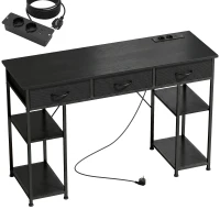 HOMCOM Bureau avec rangement avec prises de courant, 3 tiroirs en tissu et 4 étagères de rangement, 120 x 40 x 76 cm, noir(m-1)